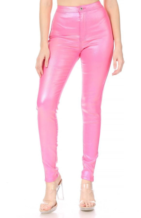 High Waist Metallic Shiny Mermaid Jeans