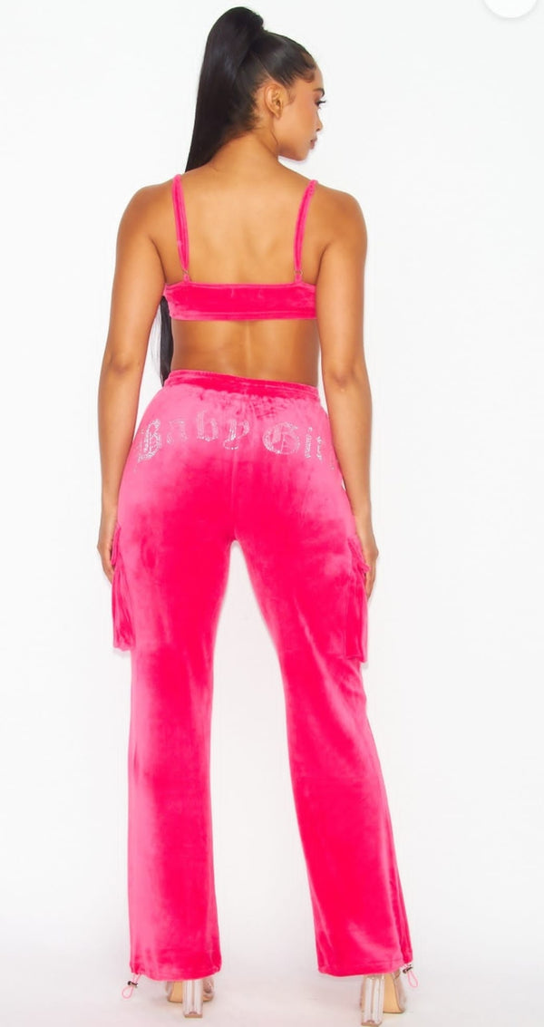 Call Me Baby Girl Rhinestone Velour Flare Pant Set