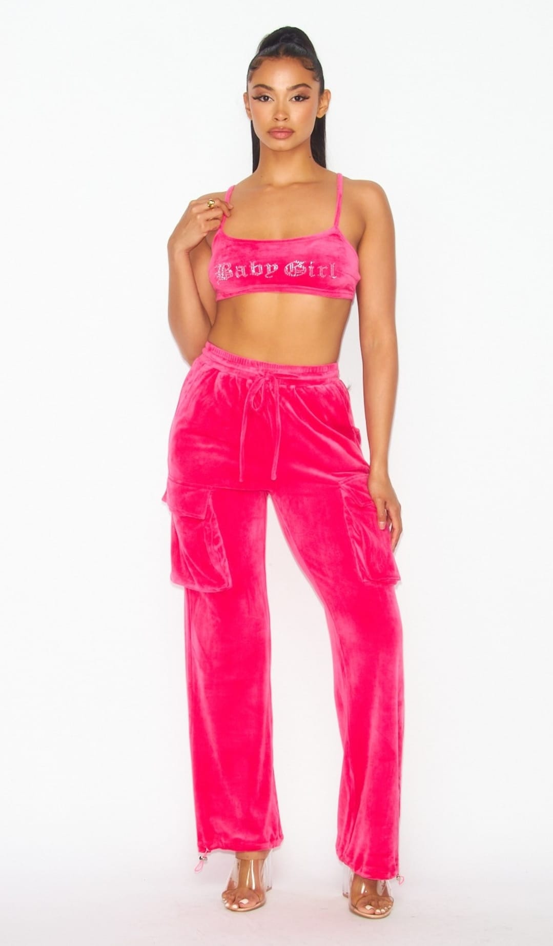 Call Me Baby Girl Rhinestone Velour Flare Pant Set