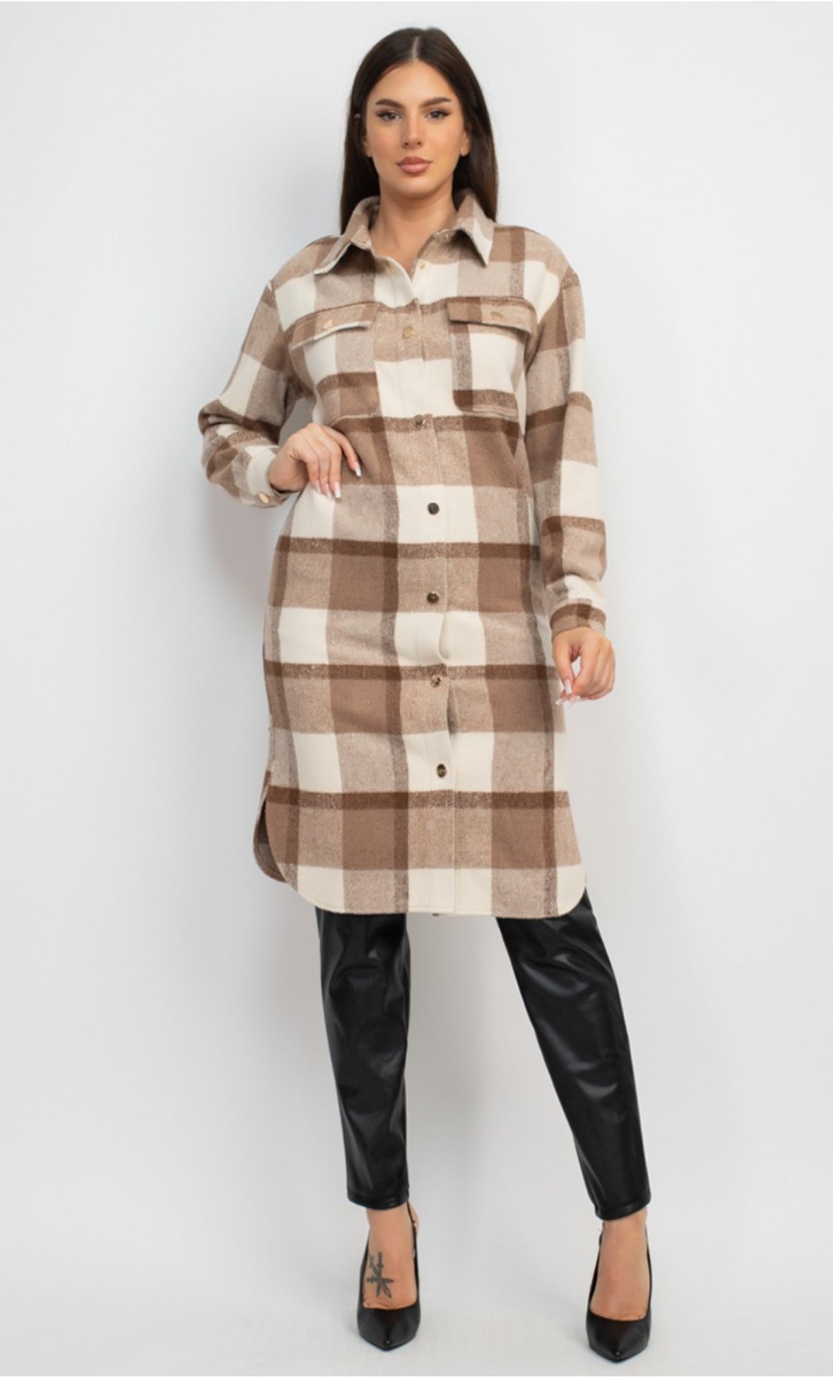 Plaid Buttoned Shacket Coat