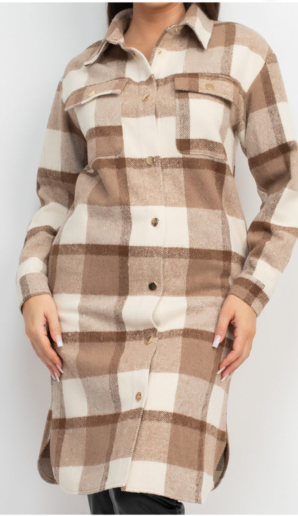 Plaid Buttoned Shacket Coat