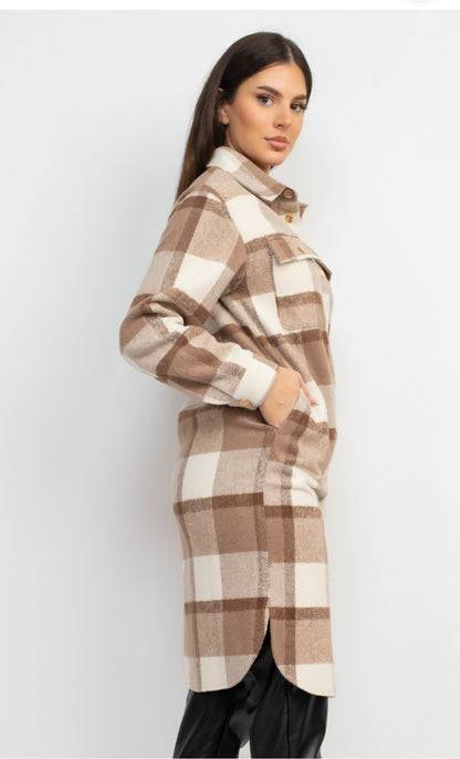 Plaid Buttoned Shacket Coat