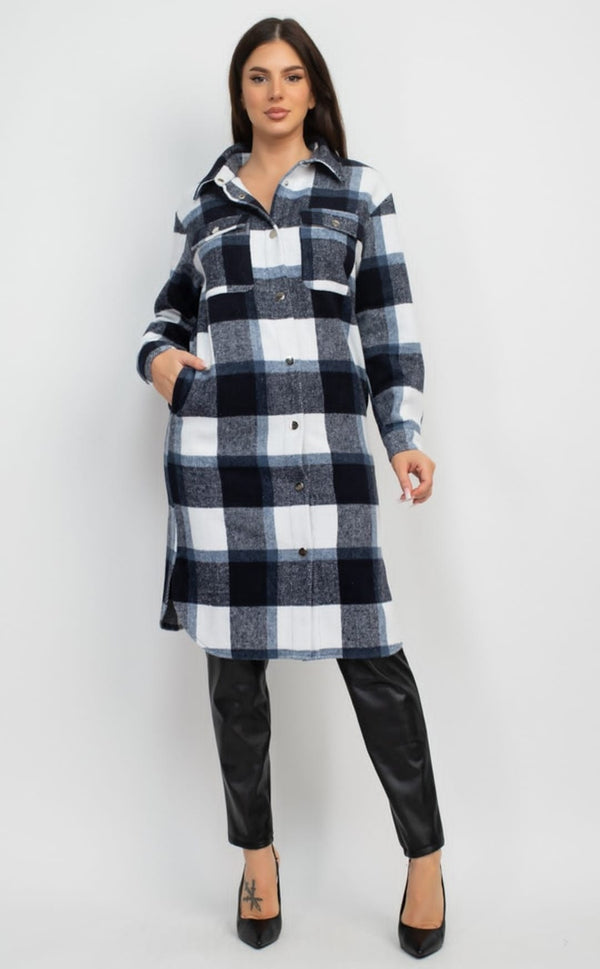 Plaid Buttoned Shacket Coat