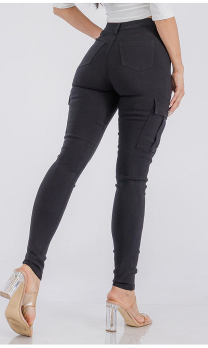 High Waist Jagging Jean with Side Cargo Pockets Charcoal Grey