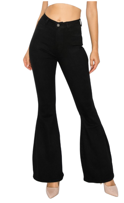 High Waist Flare Bottom Black Denim Jeans
