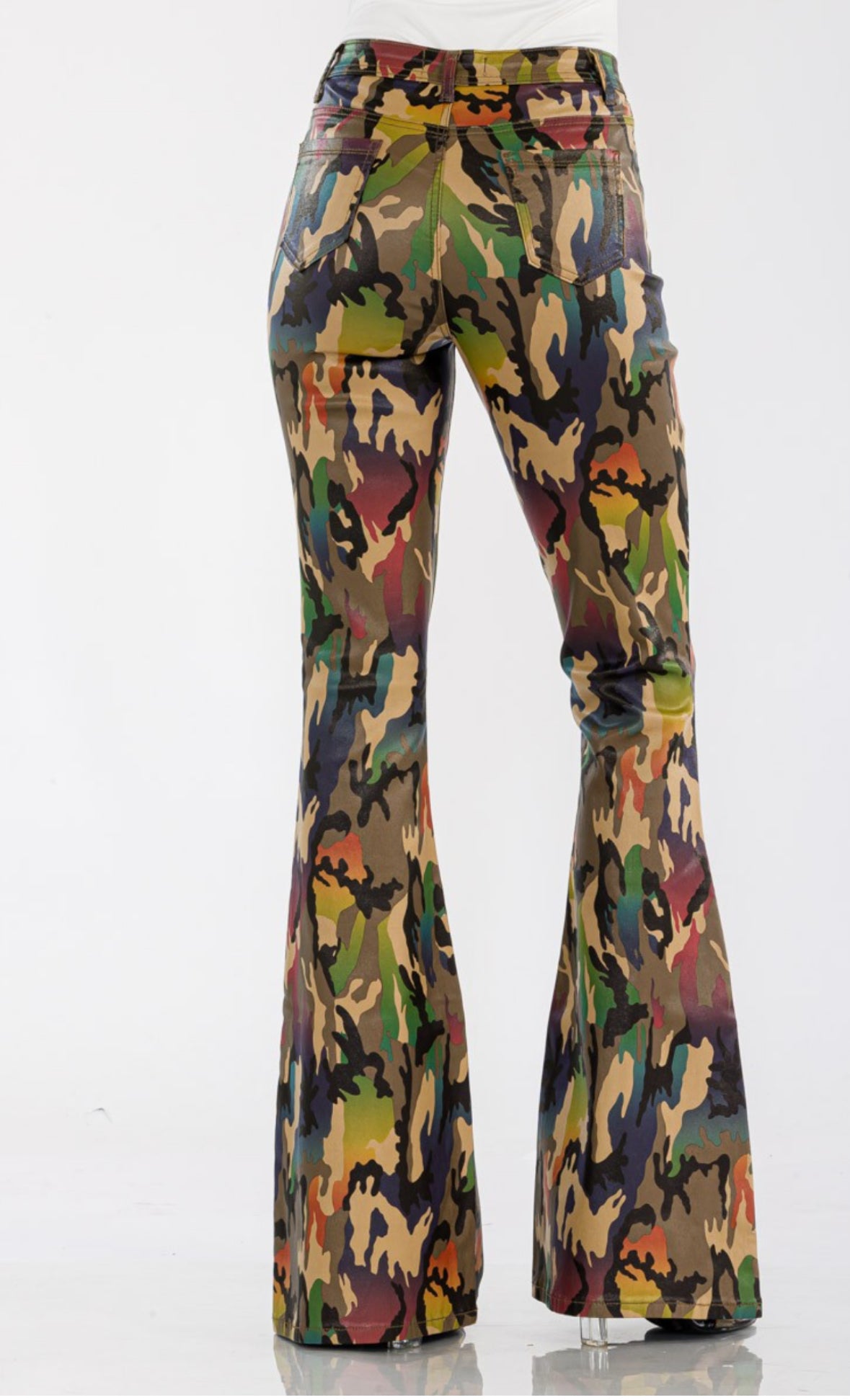 High Waist Stretch Abstract Camouflage Flared Bottom Jeans