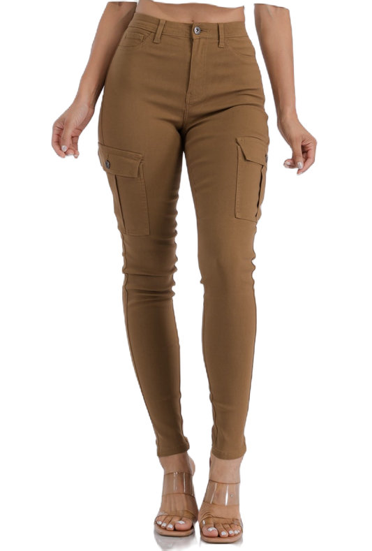 High Waist Jagging Jean with Side Cargo Pockets Mocha