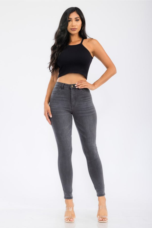 High Waist Skinny Ankle Grey Jeans