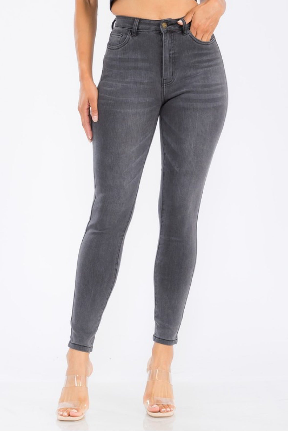 High Waist Skinny Ankle Grey Jeans