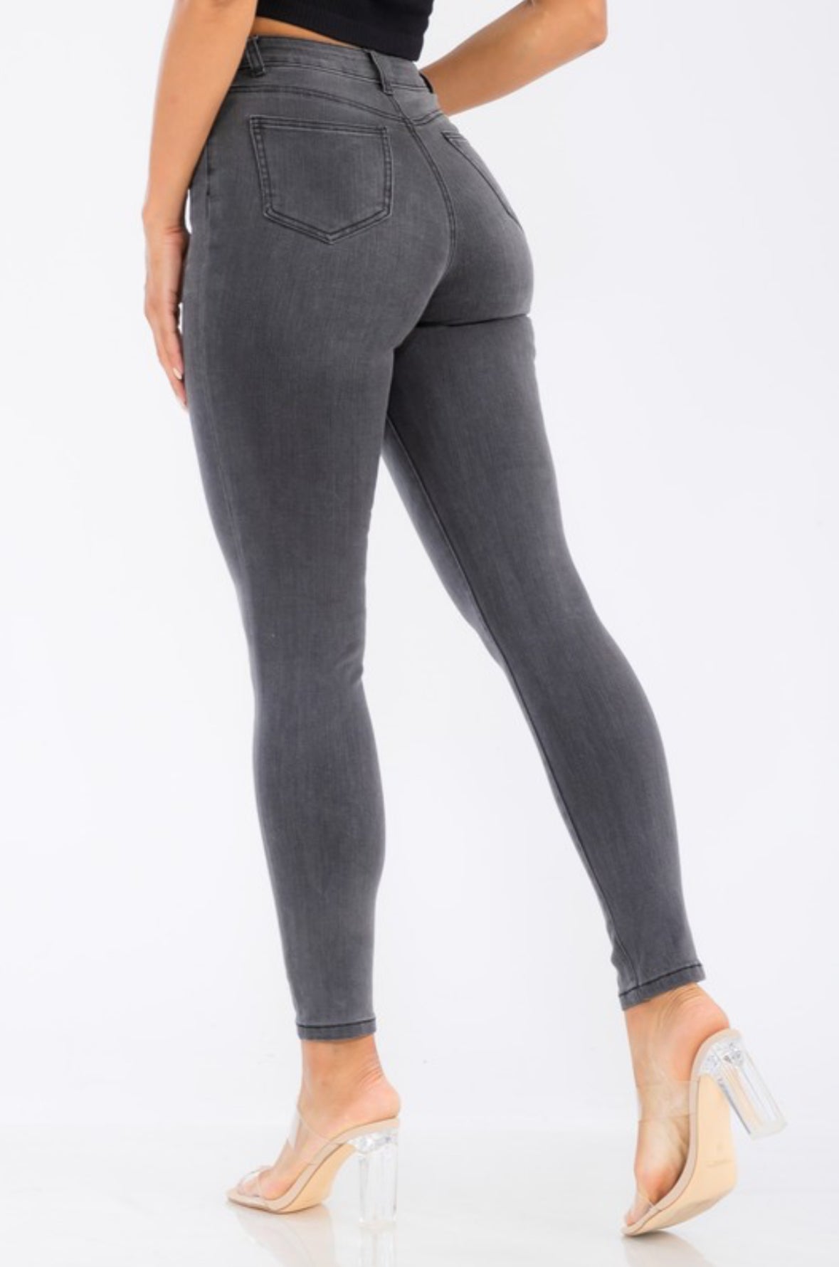 High Waist Skinny Ankle Grey Jeans