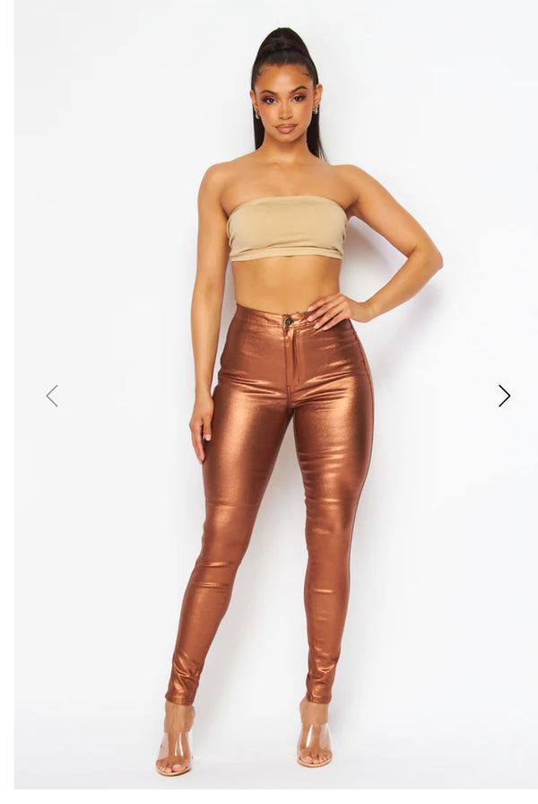 High Waist Metallic Shiny Mermaid Jeans