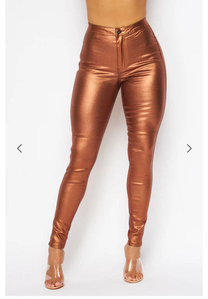 High Waist Metallic Shiny Mermaid Jeans