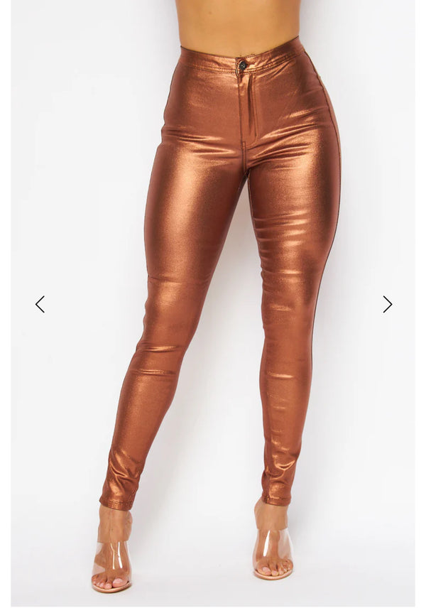 High Waist Metallic Shiny Mermaid Jeans