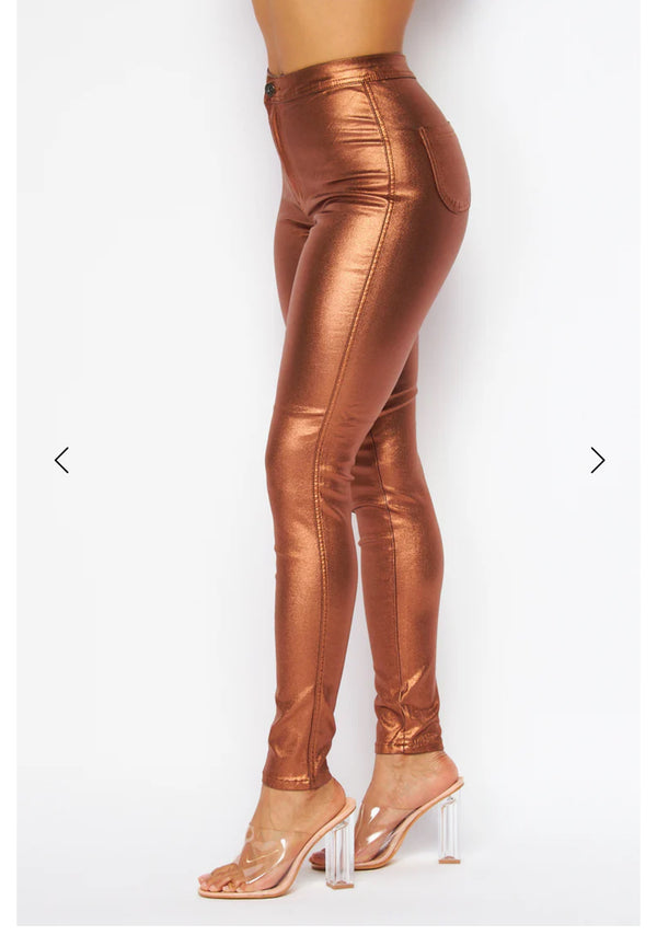 High Waist Metallic Shiny Mermaid Jeans