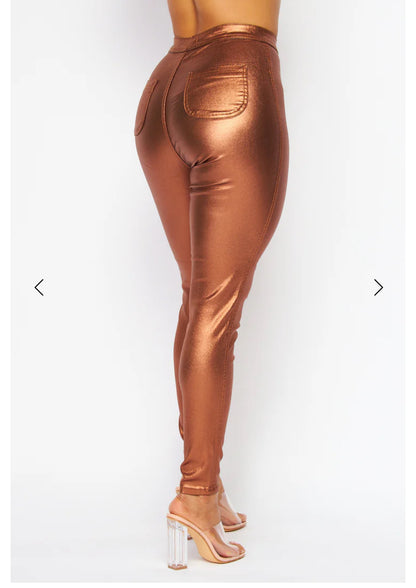 High Waist Metallic Shiny Mermaid Jeans