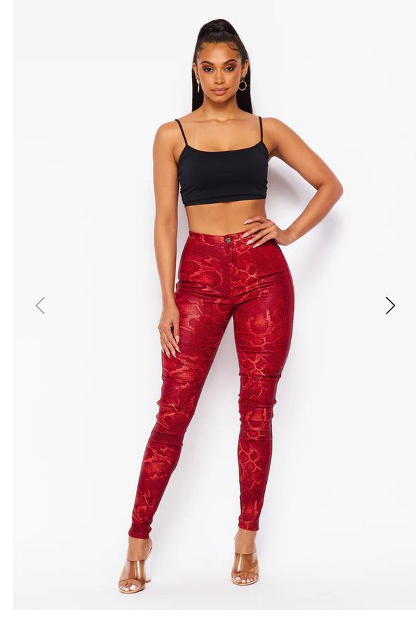 High Waisted Stretch Skinny Snake Print Jeans