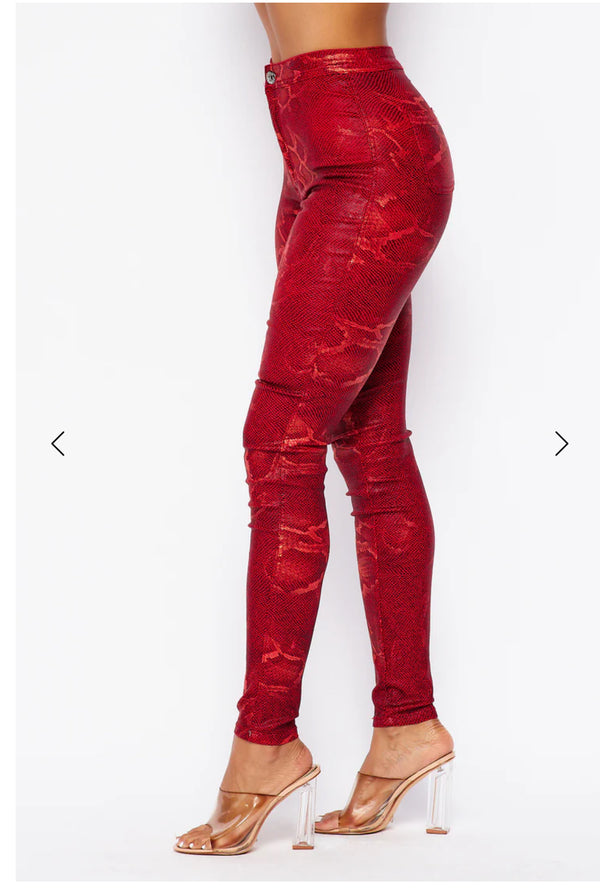 High Waisted Stretch Skinny Snake Print Jeans