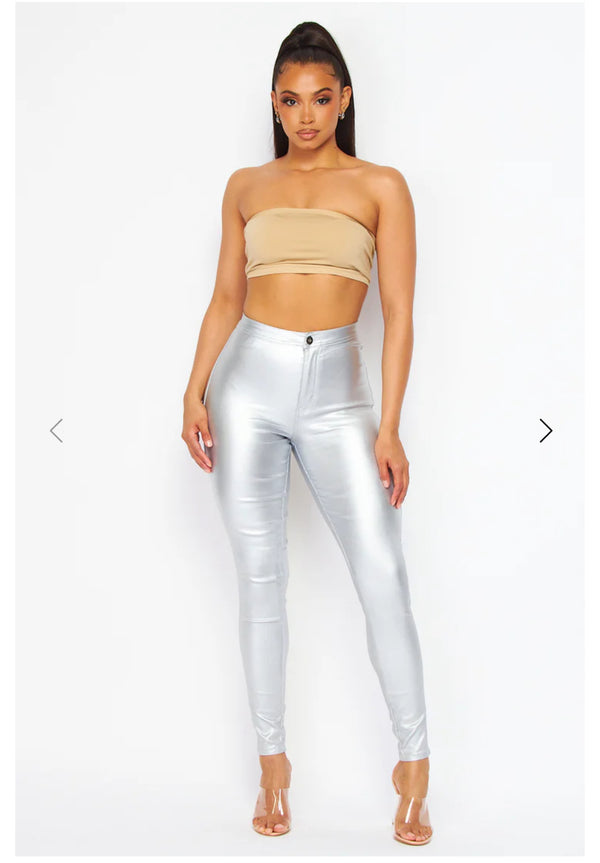 High Waist Metallic Shiny Mermaid Jeans