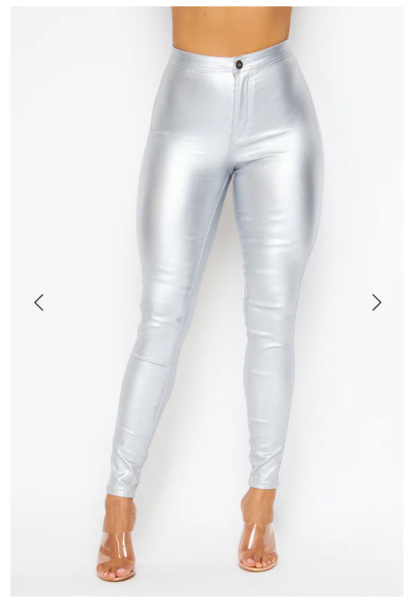 High Waist Metallic Shiny Mermaid Jeans