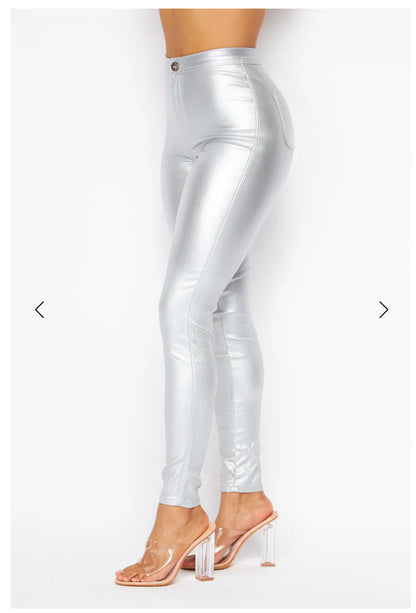 High Waist Metallic Shiny Mermaid Jeans