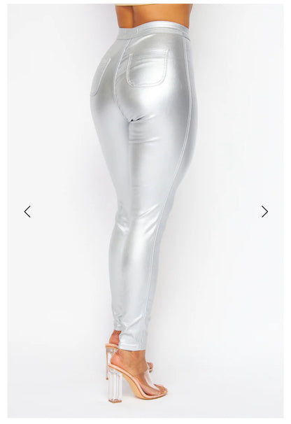 High Waist Metallic Shiny Mermaid Jeans