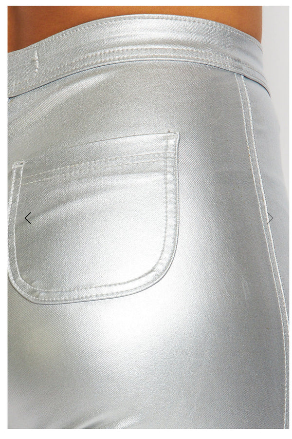 High Waist Metallic Shiny Mermaid Jeans