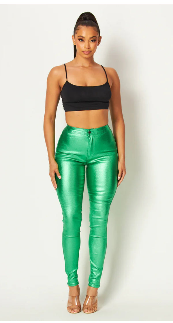 High Waist Metallic Shiny Mermaid Jeans