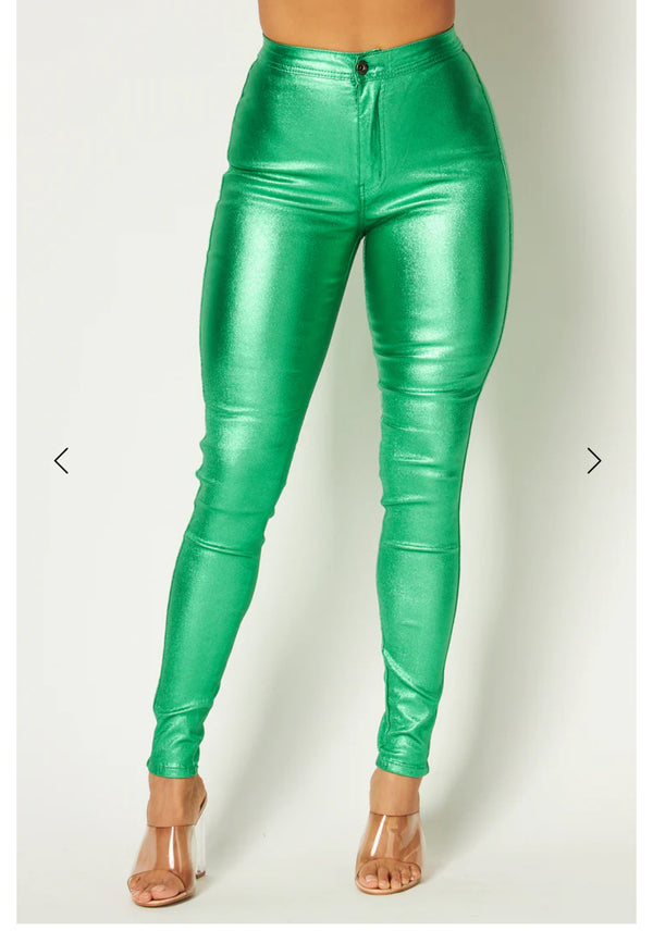 High Waist Metallic Shiny Mermaid Jeans