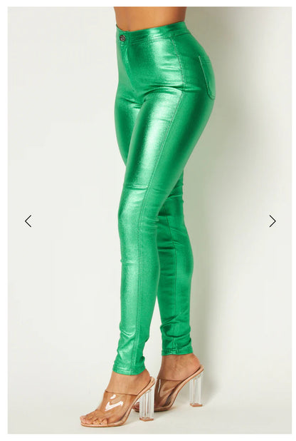 High Waist Metallic Shiny Mermaid Jeans