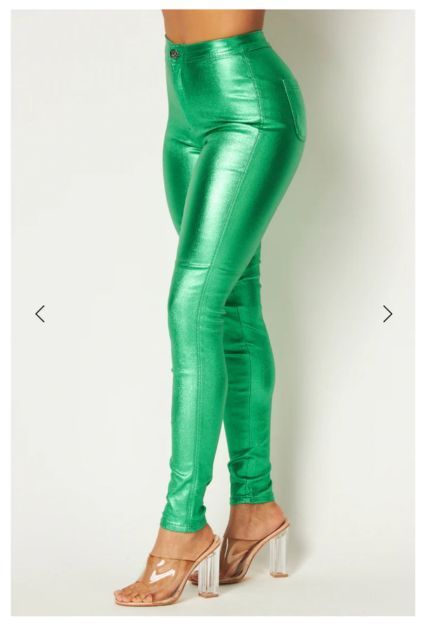 High Waist Metallic Shiny Mermaid Jeans