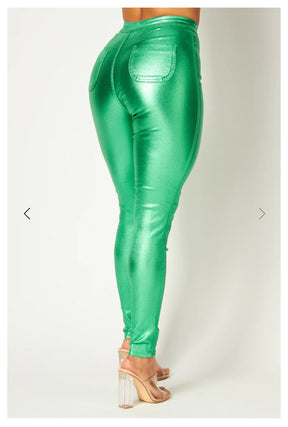 High Waist Metallic Shiny Mermaid Jeans