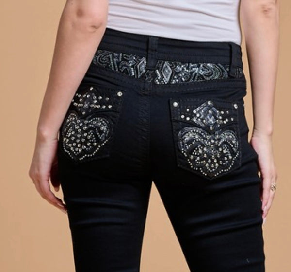 Women's High Waist Boot Cut Jeans with Embroidered Waist and Back Pockets