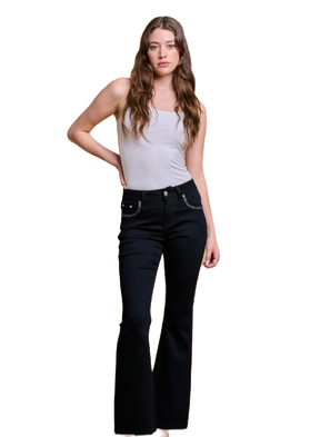 Women's High Waist Boot Cut Jeans with Embroidered Waist and Back Pockets