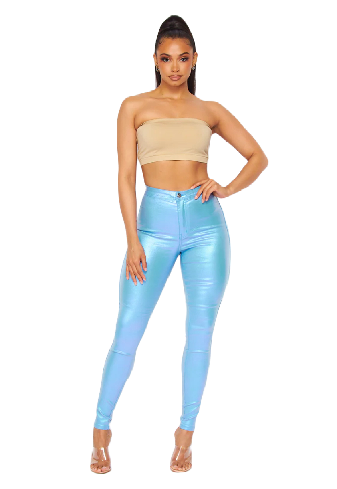 High Waist Metallic Shiny Mermaid Jeans