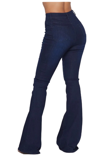 High Waist Flare Bottom Dark Blue Denim Jeans