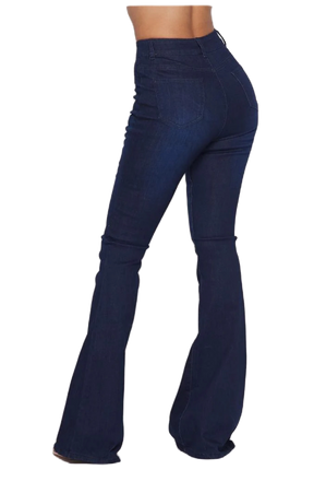 High Waist Flare Bottom Dark Blue Denim Jeans