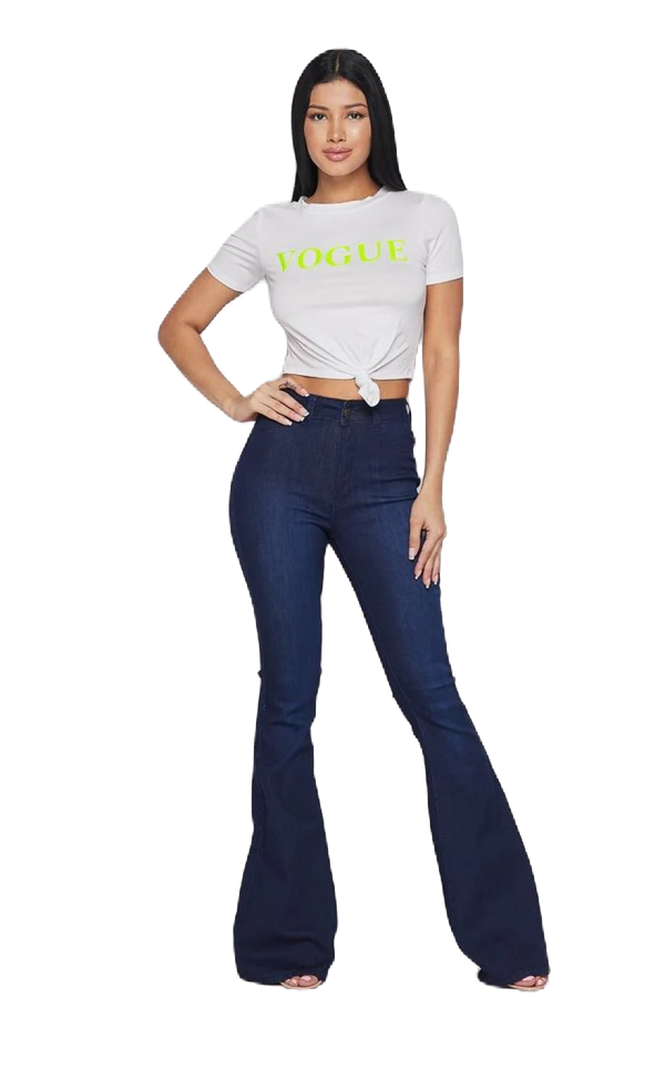 High Waist Flare Bottom Dark Blue Denim Jeans