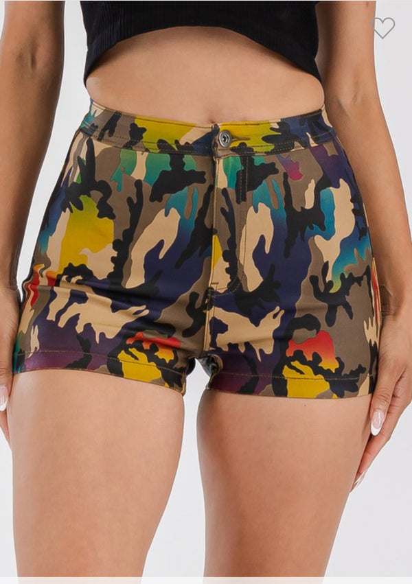 High Waist Multicolor Abstract Camouflage Super Stretchy Shorts