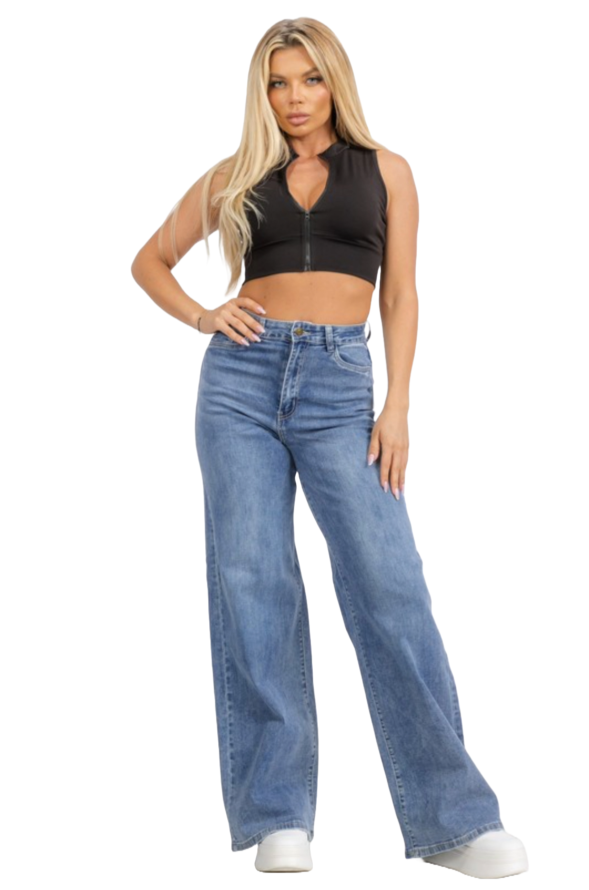 High Waist Denim Wide Leg Straight Jeans