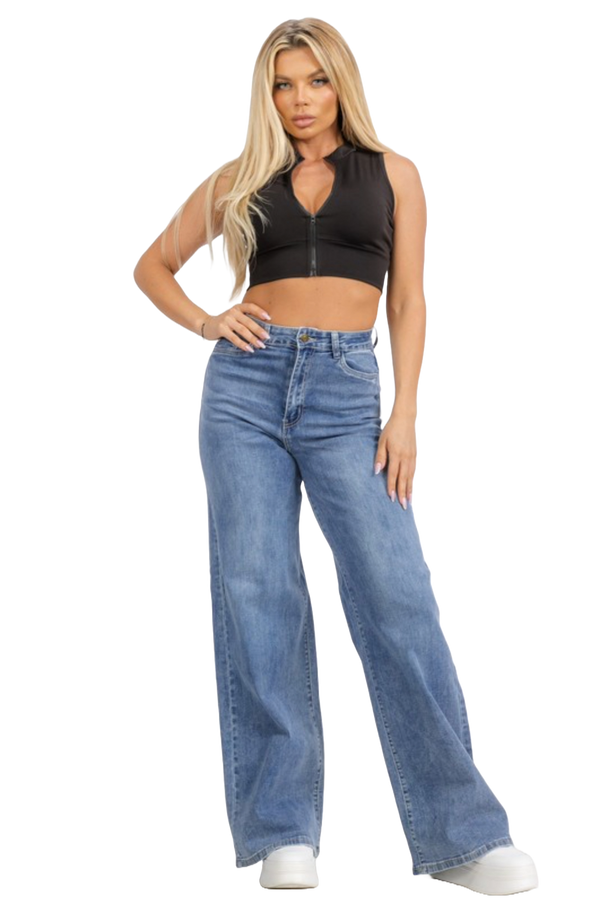 High Waist Denim Wide Leg Straight Jeans
