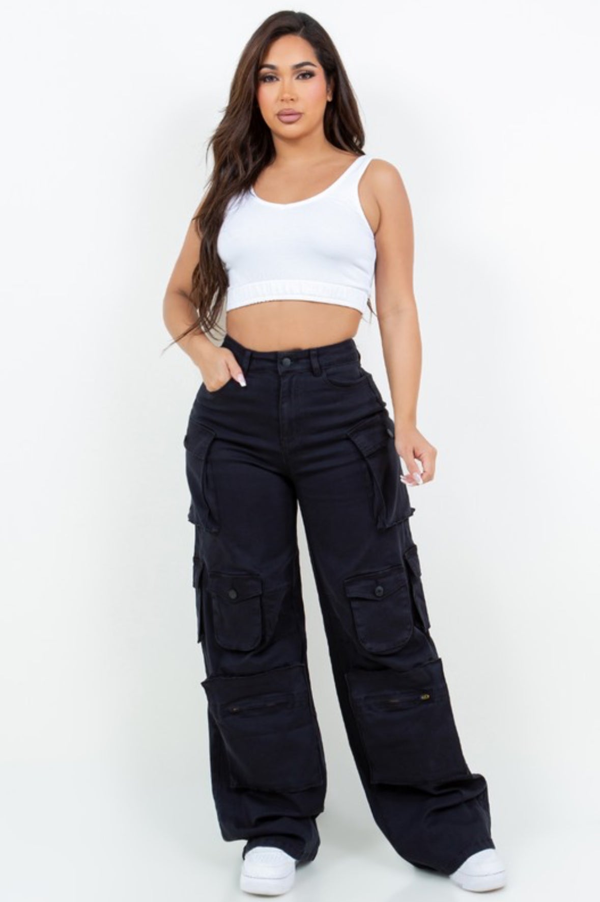 High Waist Relaxed Fit Multi Pocket Cargo Pants