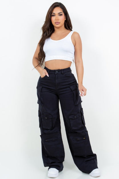 High Waist Relaxed Fit Multi Pocket Cargo Pants