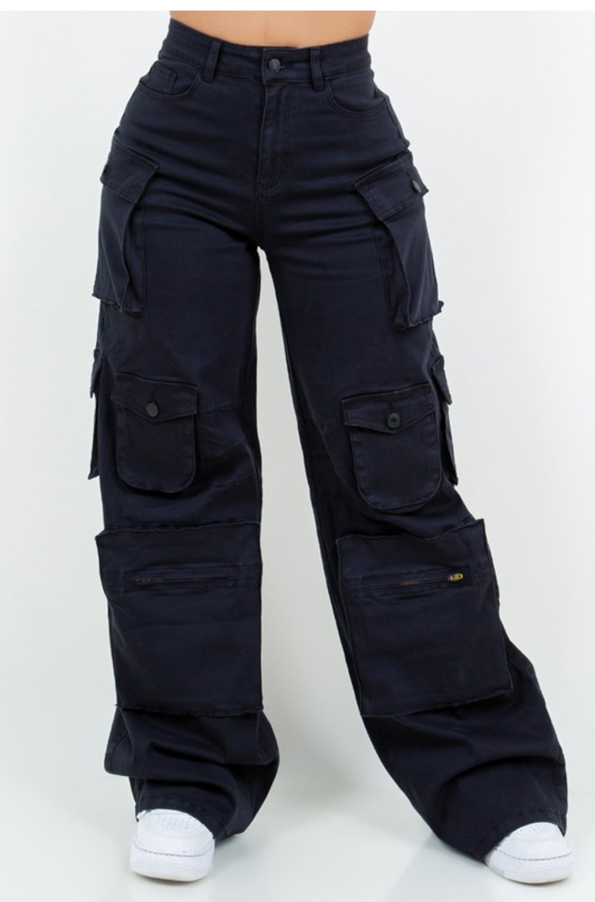 High Waist Relaxed Fit Multi Pocket Cargo Pants