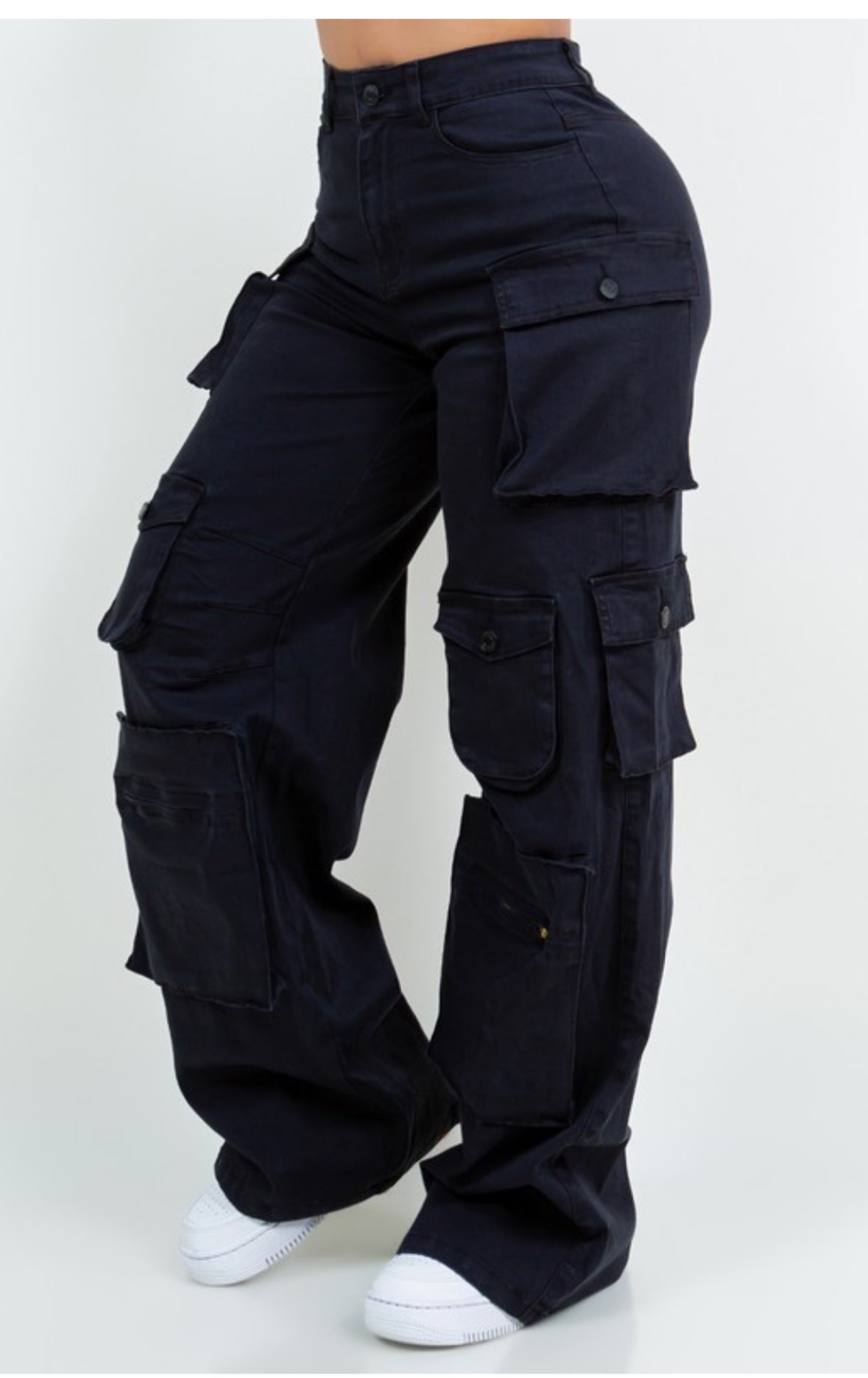 High Waist Relaxed Fit Multi Pocket Cargo Pants
