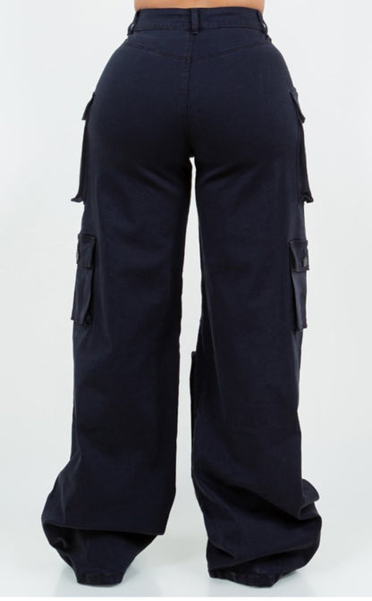 High Waist Relaxed Fit Multi Pocket Cargo Pants