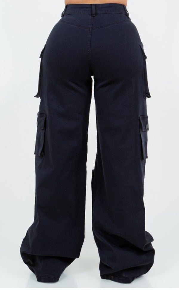 High Waist Relaxed Fit Multi Pocket Cargo Pants