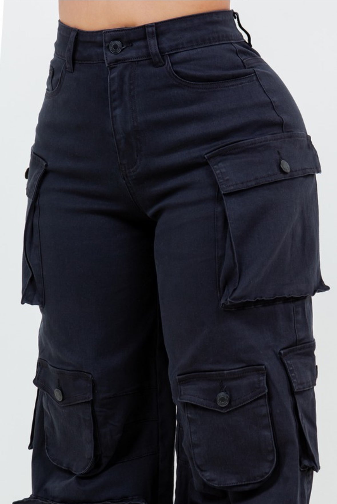 High Waist Relaxed Fit Multi Pocket Cargo Pants