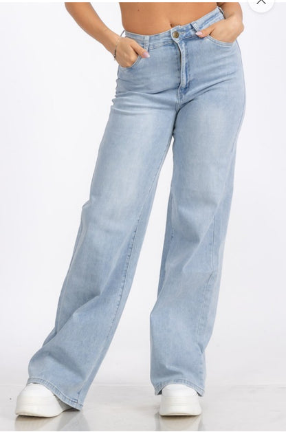 High Waist Denim Wide Leg Straight Jeans