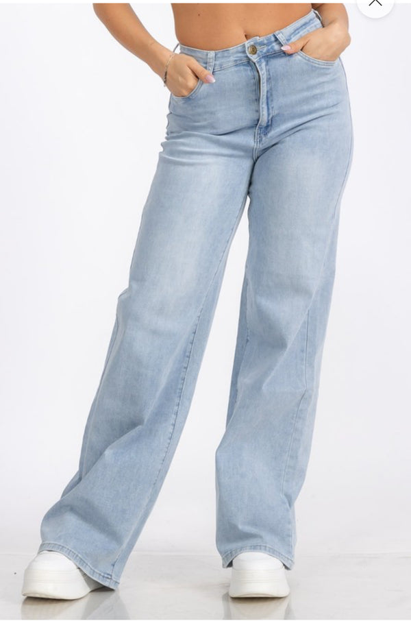High Waist Denim Wide Leg Straight Jeans