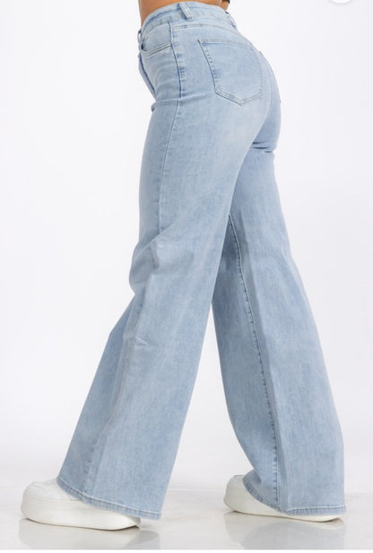 High Waist Denim Wide Leg Straight Jeans